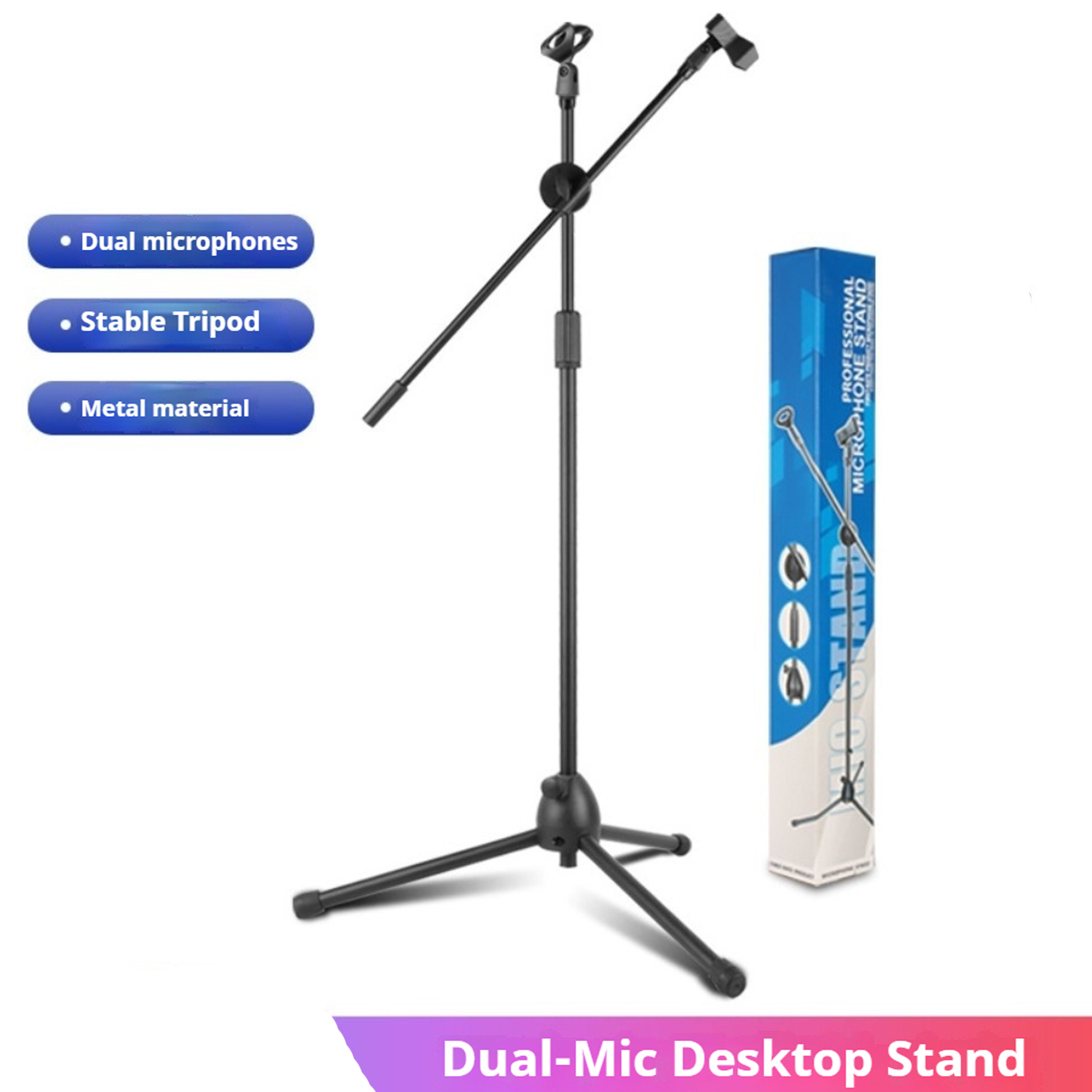 Shure Mic Sm58 - ขาตั้งไมโครโฟนแบบตั้งพื้นพร้อมดีไซน์แขนคู่: ปรับมุมได้หลากหลายแบบ ยืดหยุ่น เหมาะสำหรับการร้องเพลง/การเล่นเครื่องดนตรี ฯลฯ ปรับความสูงได้: