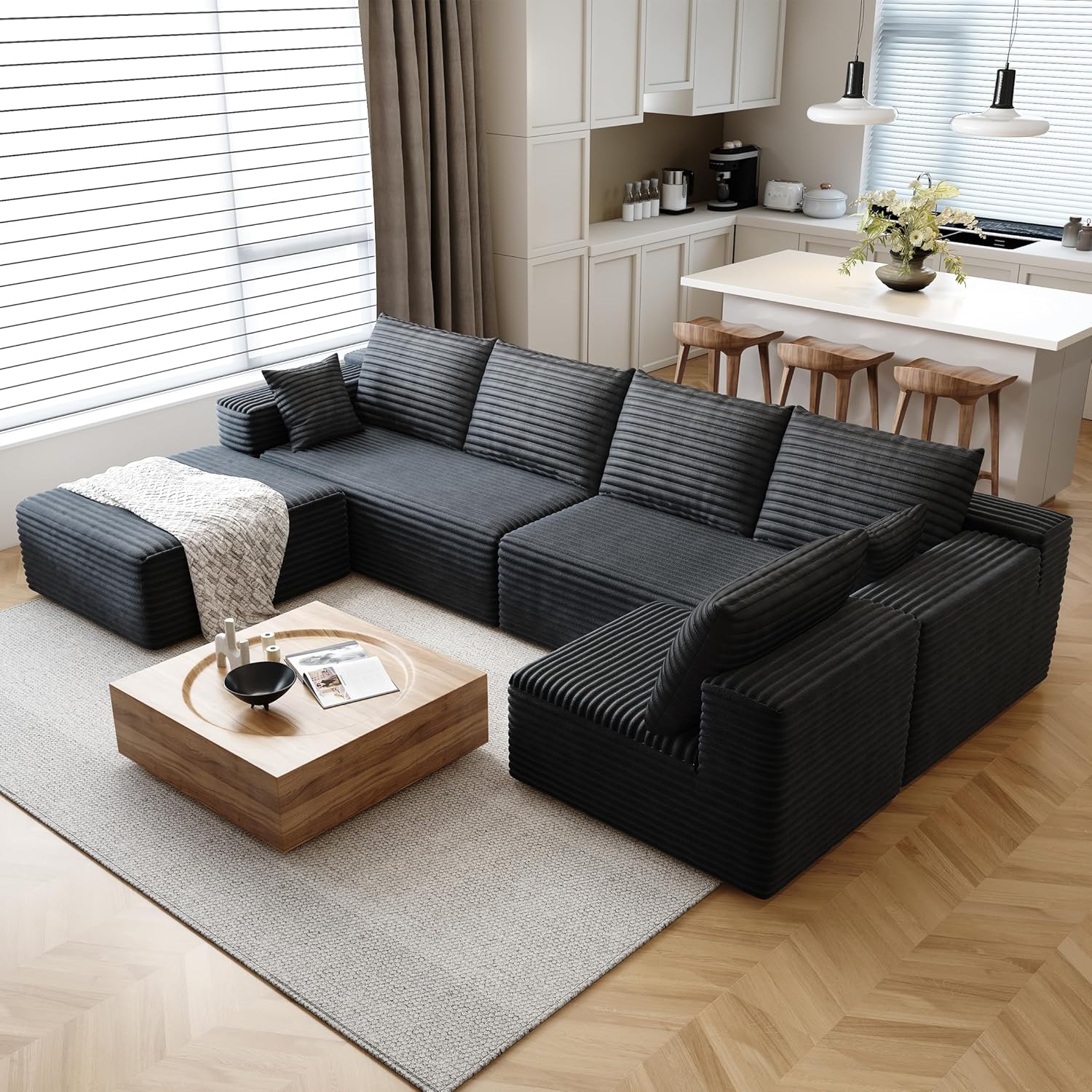 Recliner Sofa Cover - โซฟาแบบแยกส่วนสไตล์คลาวด์ หุ้มด้วยผ้าลูกฟูก เบาะเมมโมรี่โฟมนุ่มฟู ประกอบง่าย ปรับเอนได้แบบโมดูลาร์ ชุดโซฟาขนาดใหญ่