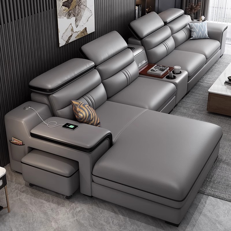 Home Cinema Room Design - โซฟาอิตาลีสุดหรูสำหรับอพาร์ทเมนต์ขนาดเล็ก โซฟาเอนนอนอเนกประสงค์สำหรับดูหนัง โซฟาหนังดีไซน์สวยงาม เฟอร์นิเจอร์สำหรับห้องนั่งเล่น