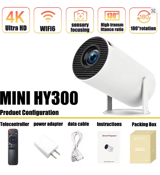 Home Cinema Gadgets - โปรเจคเตอร์พกพา Mini HY300 ระบบแอนดรอยด์ 11 ความละเอียด