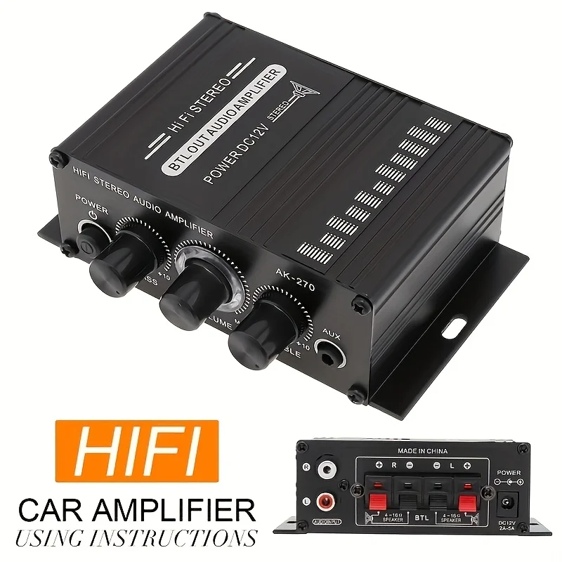 Home Cinema Beamer - AK-270 400W มินิเพาเวอร์แอมป์ 12V/24V 2.0 แชนเนลสเตอริโอแอมป์เสียงไฮไฟสำหรับโฮมเธียเตอร์ระบบขนาดกะทัดรัด