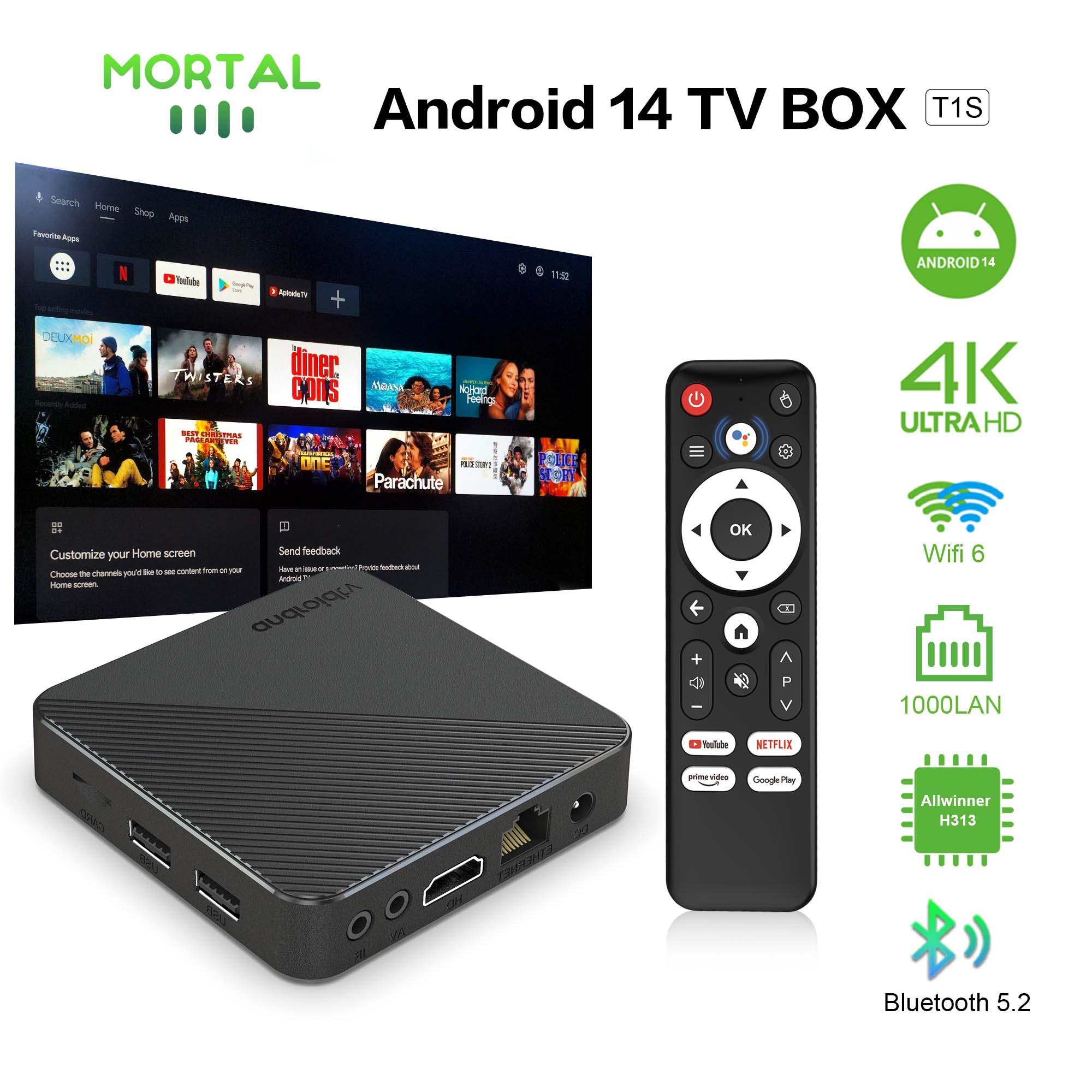 Home Cinema Gadgets - กล่องทีวีโฮมเธียเตอร์อัจฉริยะ Android14 T1S AllwinnerH313 ชิป Quad